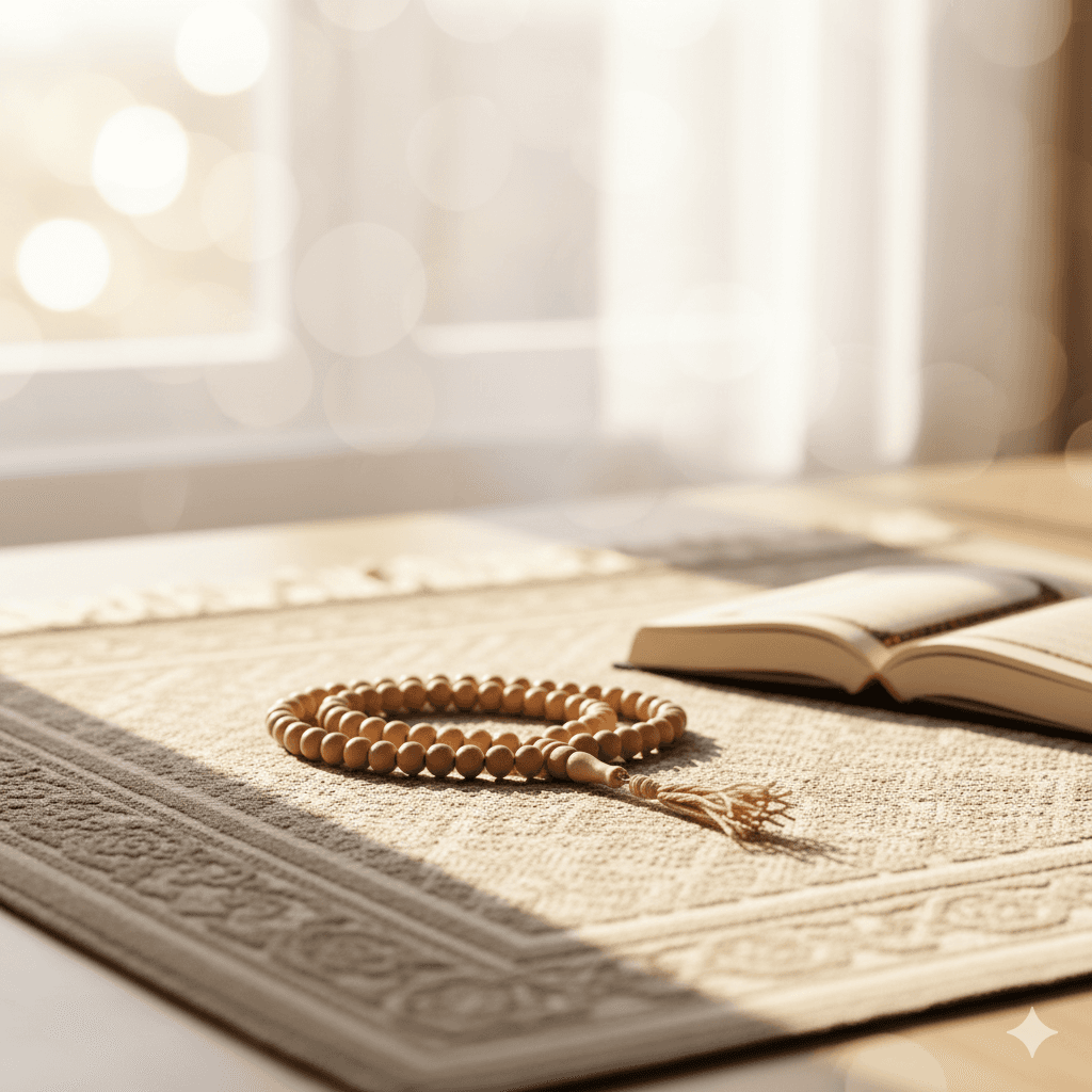 prayer mat and beads for footer